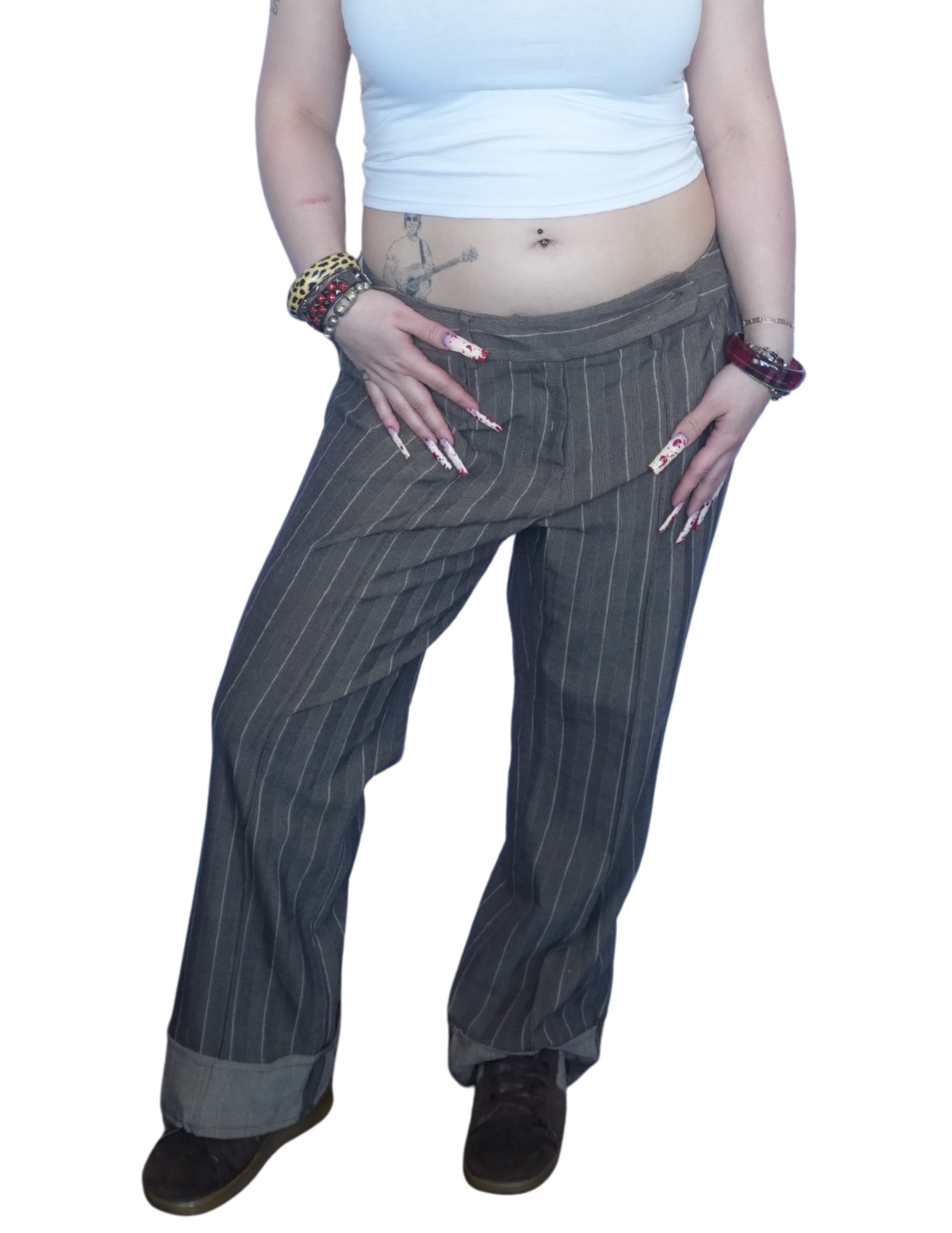 Brown striped pants with cuff